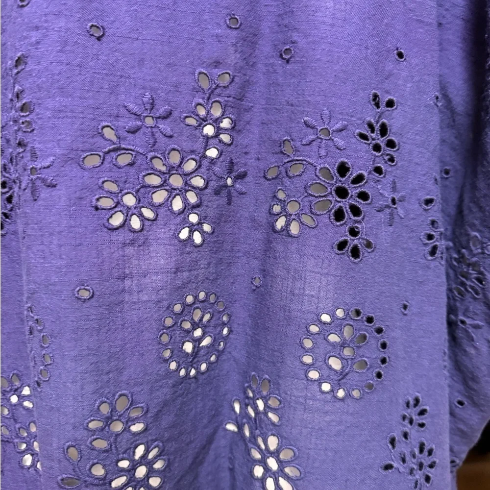 J.Crew Eyelet Embroidered Kimono Cardigan S/M – Indigo Blue Floral Cutwork